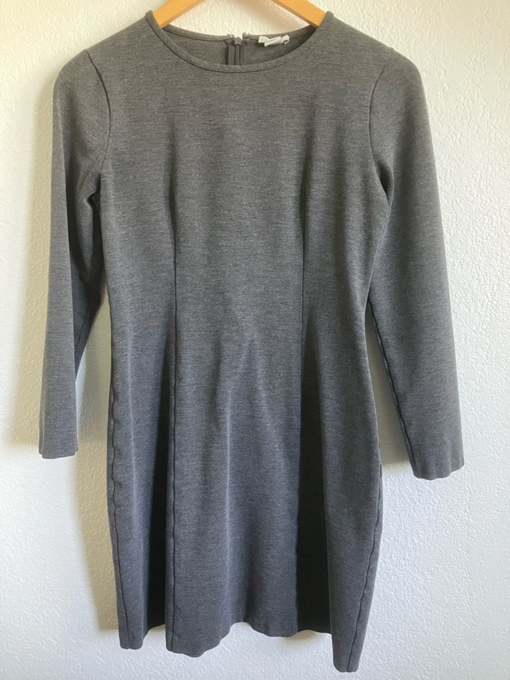 J. Crew Gray Long-Sleeve Ponte Fit & Flare Dress